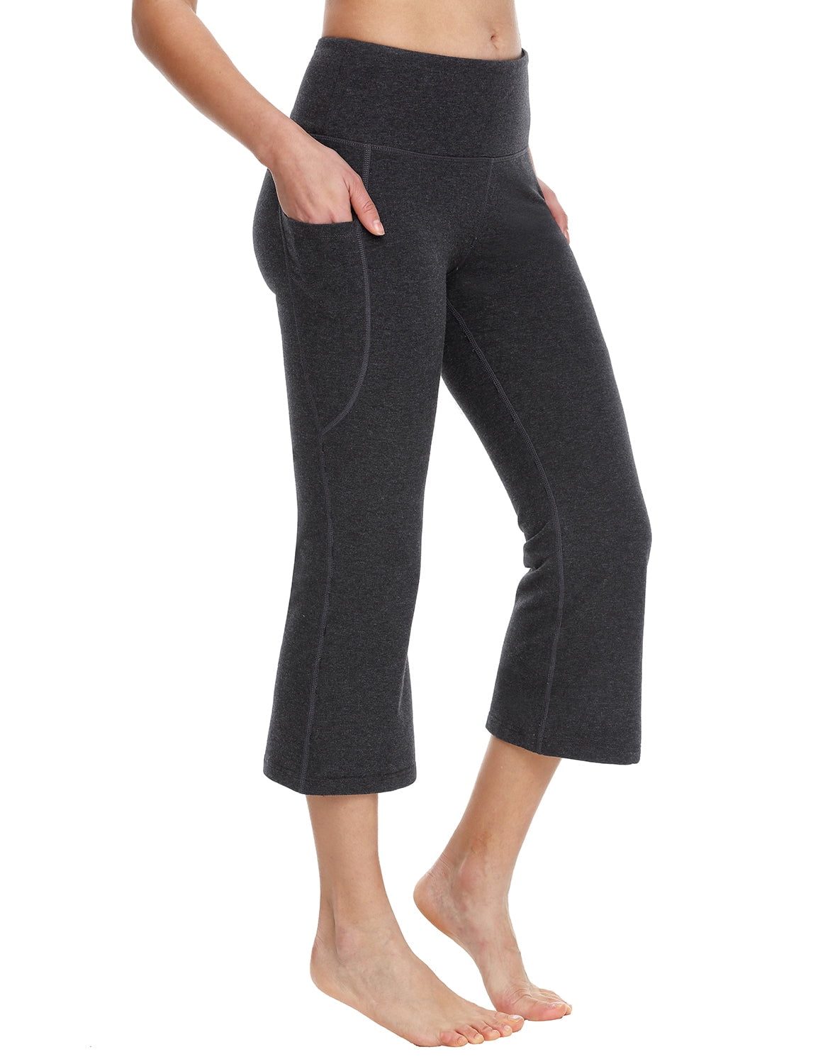 BALEAF Women Yoga Capris flared Pants with Side Pockets - 21Charcoal XXL 