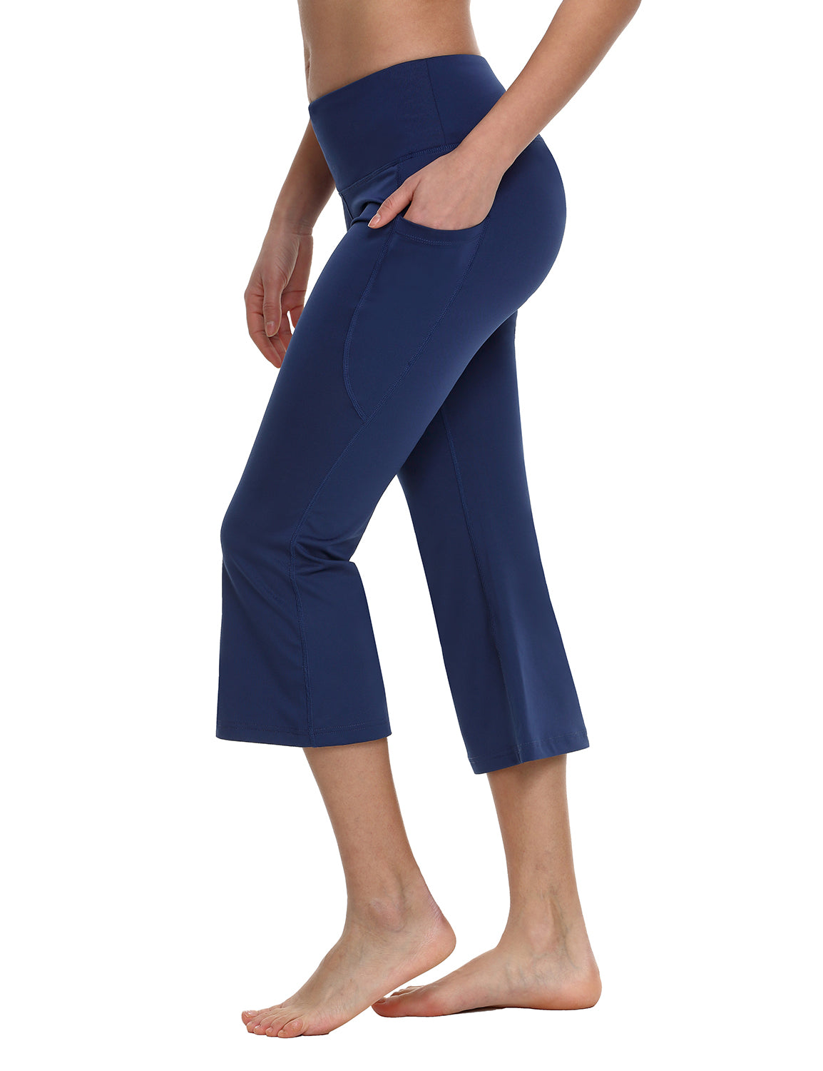 BALEAF Women Yoga Capris flared Pants with Side Pockets - 21"Navy S