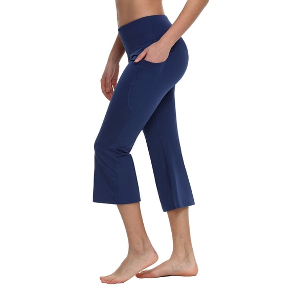 BALEAF Women Yoga Capris flared Pants with Side Pockets - 21"Navy XL