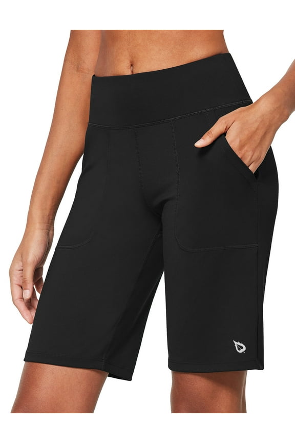 Women's 10" Bermuda Long Shorts Running Athletic Shorts High Waisted Casual Summer Knee Length Black Size XL