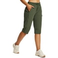 thumbnail image 1 of BALEAF Women's 15" Long Shorts Below The Knee Capri Hiking Cargo Shorts Lightweight Quick Dry Elastic Waist for Casual Green S, 1 of 7
