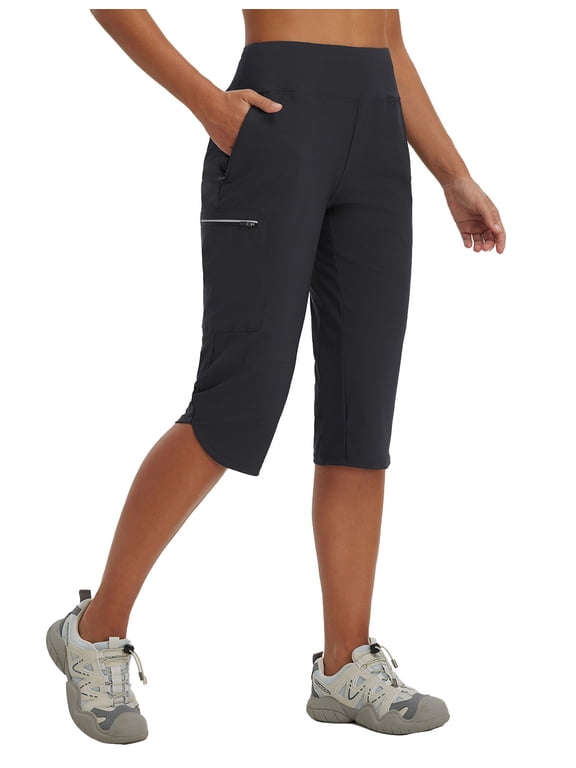 Women's 17'' Capri Pants Lighweight Cargo Capris Quick Dry Zipper Pockets Hiking Biking Casual Outdoor Black M