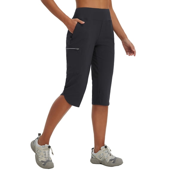 BALEAF Women's 17'' Capri Pants Lighweight Cargo Capris Quick Dry Zipper Pockets Hiking Biking Casual Outdoor Black M