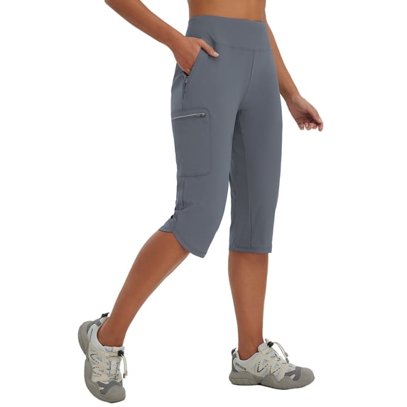 BALEAF Women's 17'' Capri Pants Lighweight Cargo Capris Quick Dry Zipper Pockets Hiking Biking Casual Outdoor Dark Gray XL