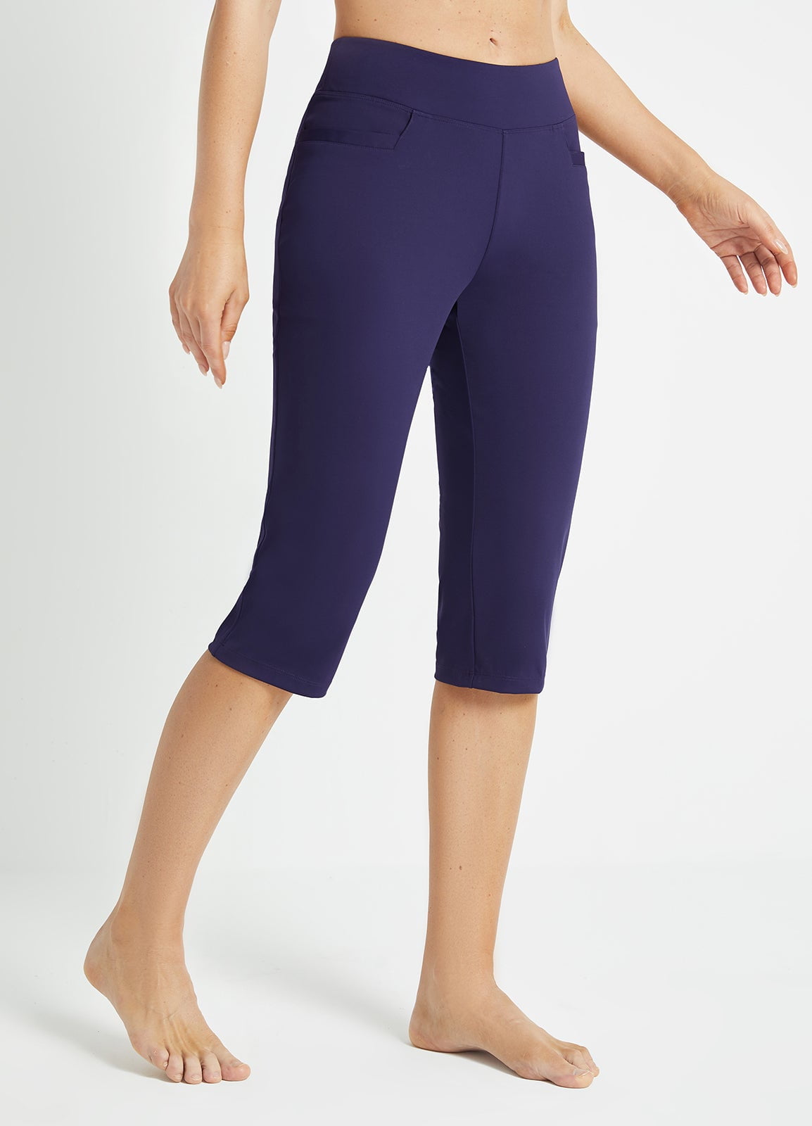 BALEAF Women's 17 Yoga Capri Pants Straight Wide Leg Petite Casual Capris  Workout Crop Pants with Pockets Navy XL 