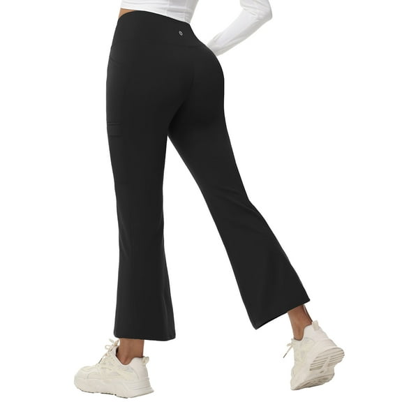 BALEAF Women's 27" Fleece Lined Pants Water Resistant Crossover Flare Leggings Bootcut Hiking Thermal Winter Outdoor Black XS