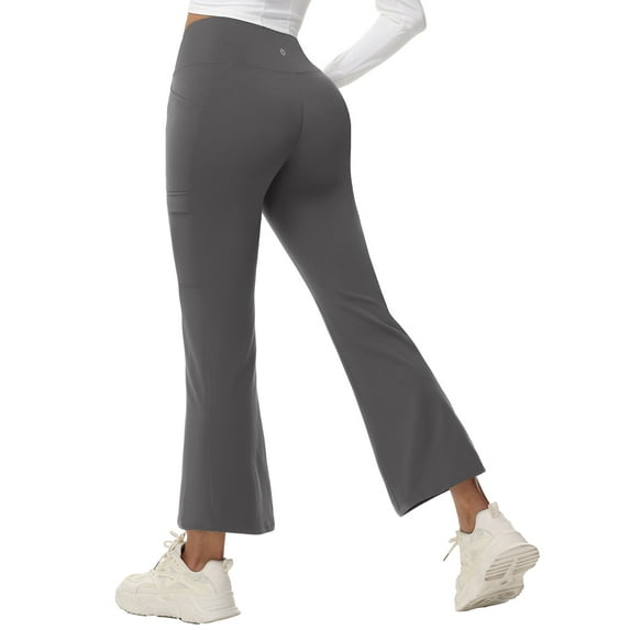 BALEAF Women's 27" Fleece Lined Pants Water Resistant Crossover Flare Leggings Bootcut Hiking Thermal Winter Outdoor Dark Gray S