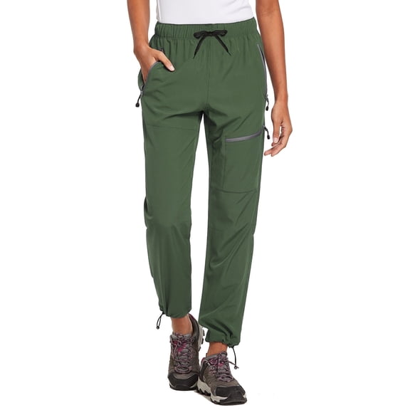 BALEAF Women's 27" Petite Length Hiking Pants Quick Dry Water Resistant Lightweight Joggers Pant for All Seasons Army Green Size L