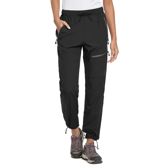 BALEAF Women's 27" Petite Length Hiking Pants Quick Dry Water Resistant Lightweight Joggers Pant for All Seasons Black Size L