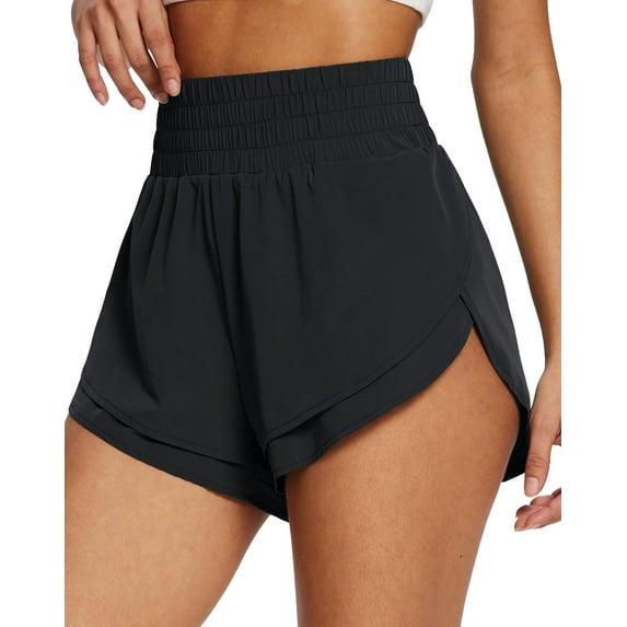 BALEAF Women's 3" Workout Shorts High Waisted Athletic Running Shorts with Liner Sports Lightweight Quick Dry Black L