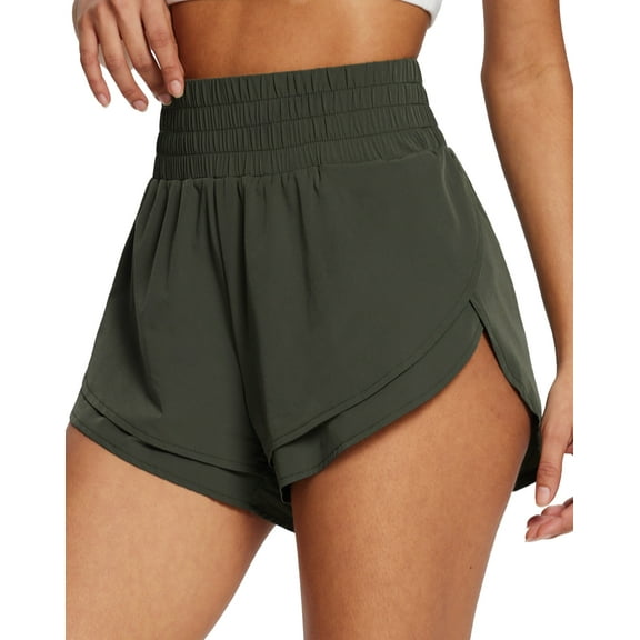 BALEAF Women's 3" Workout Shorts High Waisted Athletic Running Shorts with Liner Sports Lightweight Quick Dry Green XL