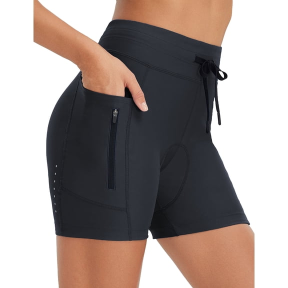 BALEAF Women's 4D Padded Bike Shorts High Waisted Cycling Underwear Zipper Pockets for Bicycle Biking Cycle Black M