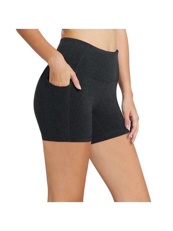 Women's 5" Active Wear High Waist Yoga Shorts with Side Pockets Deep Gray L