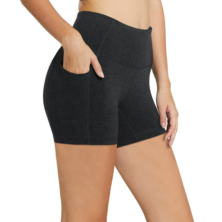 BALEAF Women's 5 Active Wear High Waist Yoga Shorts with Side Pockets  Charcoal Gray S