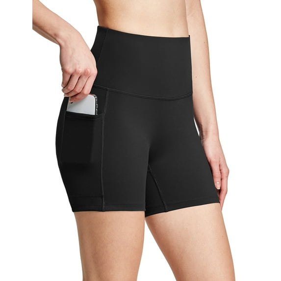 BALEAF Women's 5" Athletic Shorts High Waisted Brushed Side Pockets for Yoga Workout Volleyball Black XL