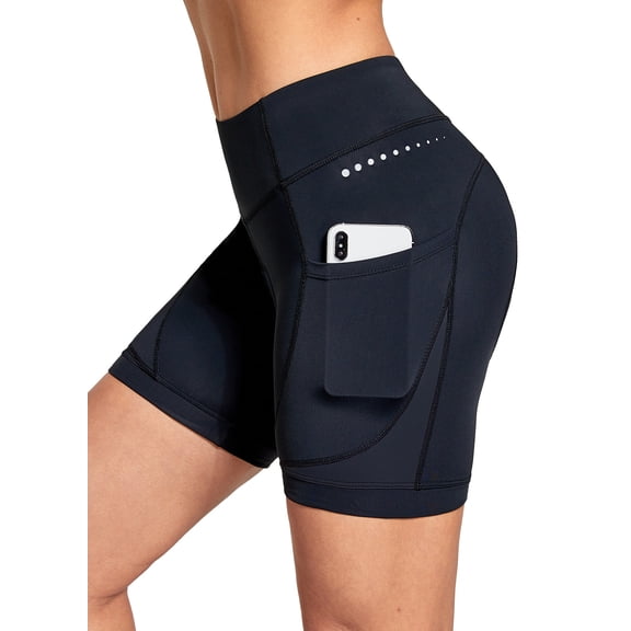 BALEAF Women's 5" Bike Shorts 4D Padded Pockets Cycling Shorts Mountain Biking Bicycle Spin Gel UPF50+, Black XXXL