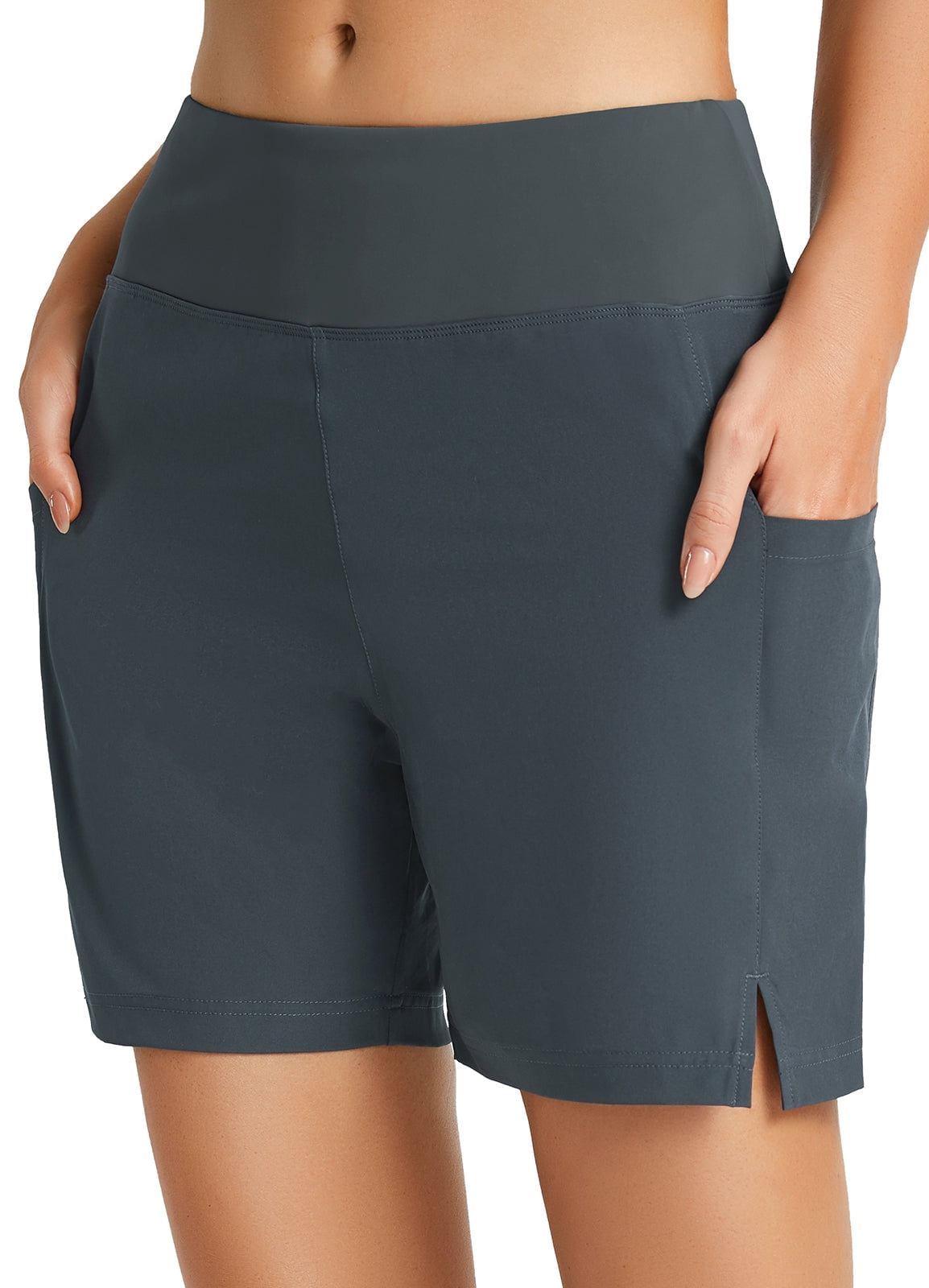 BALEAF Women's 5" Swim Shorts Trunks Quick Dry High Waisted Swimming Board Shorts Tummy Control Swim Bottom with Pockets Dark Grey 3XL