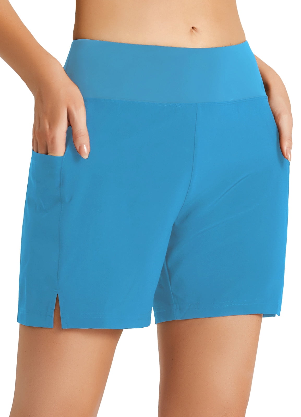 BALEAF Women's 5" Swim Shorts Trunks Quick Dry High Waisted Swimming Board Shorts Tummy Control Swim Bottom with Pockets Elegant Blue 2XL