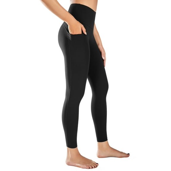 BALEAF Women's 7/8 High Waist Soft Yoga Leggings with Deep Pockets Brushed Stretch Squat Proof Workout Pants Black L