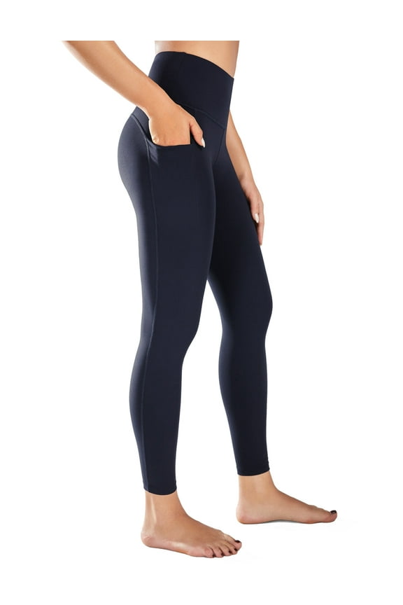 Women's 7/8 High Waist Soft Yoga Leggings with Deep Pockets Brushed Stretch Squat Proof Workout Pants Navy M
