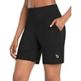 thumbnail image 1 of BALEAF Women's 7" Athletic Long Shorts High Waisted Running Bermuda Shorts with Pockets Black Small, 1 of 7