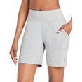 thumbnail image 1 of BALEAF Women's 7" Athletic Long Shorts High Waisted Running Bermuda Shorts with Pockets Light Gray Large, 1 of 6
