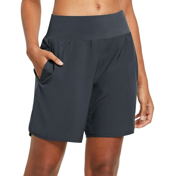 BALEAF Women's 7 Inches Long Running Short Tummy Control Back Zipper Pocketed Lounge Active Gym Shorts with Liner Grey Size XXL