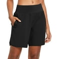 thumbnail image 1 of BALEAF Women's 7 Inches Long Running Shorts Back Zipper 4 Pockets Lounge Athletic Gym Shorts with Liner Black Size XL, 1 of 7