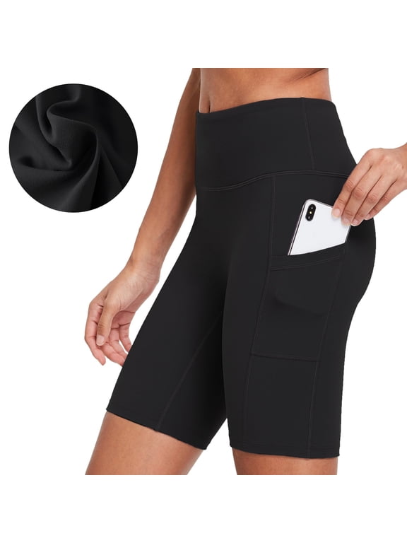 Women's 8" Active Bike Shorts High Waist with Pockets Black Size L