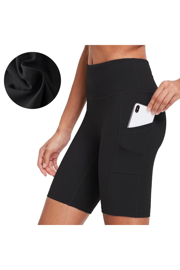 Women's 8" Active Bike Shorts High Waist with Pockets Black Size S
