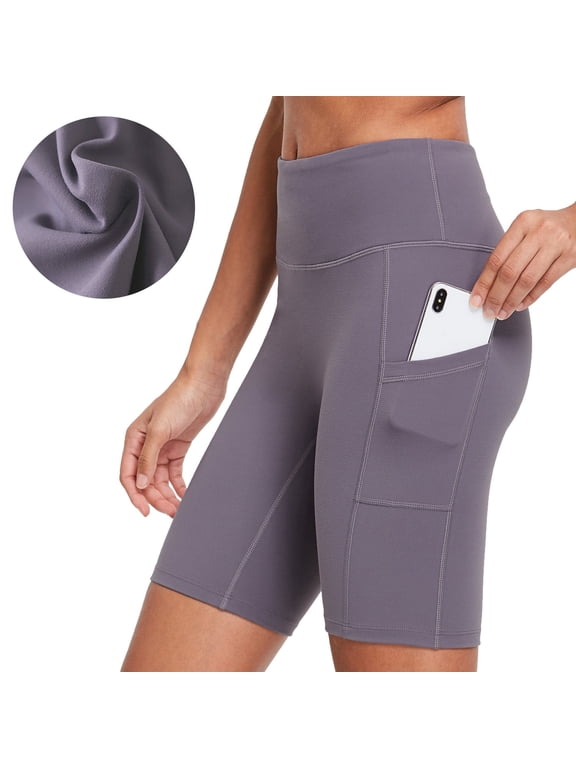 Women's 8" Active Bike Shorts High Waist with Pockets Purple Size XL