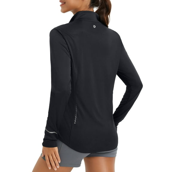 BALEAF Women's Athletic Jacket Sun Protection Running Lightweight Full Zip Long Sleeve Shirts UPF 50+ Pockets Black L