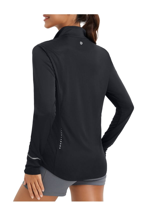 Women's Athletic Jacket Sun Protection Running Lightweight Full Zip Long Sleeve Shirts UPF 50+ Pockets Black XL