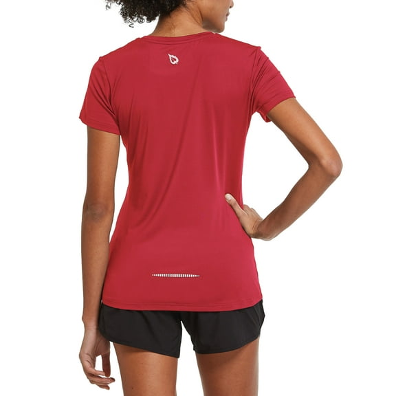 BALEAF Women's Athletic Short-Sleeved Lightweight Running T-Shirts Lightweight Quick Dry Workout Yoga Crewneck Tops Red Size XXL