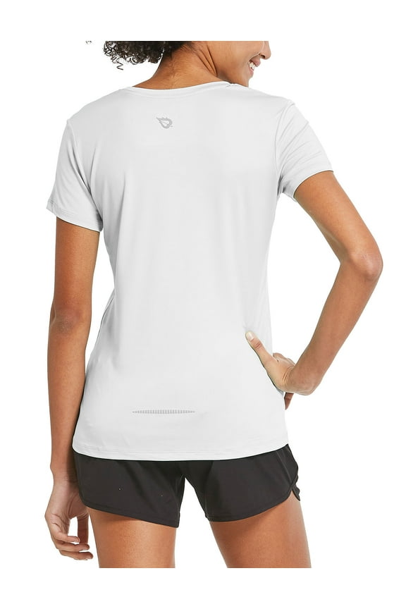 Women's Athletic Short-Sleeved Running T-Shirts Dry Fit Workout Yoga Crewneck Tops White Size S