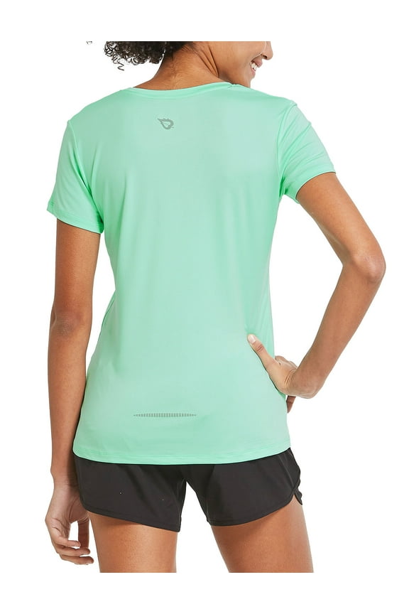 Women's Athletic Short-Sleeved Sports Running T-Shirts Lightweight Quick Dry Workout Yoga Crewneck Tops Aqua Size XL