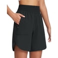 thumbnail image 1 of BALEAF Women's Athletic Shorts 7 Inch Long Running Workout Hiking Shorts High Waisted Quick Dry Zipper Pockets UPF50+ Black L, 1 of 7