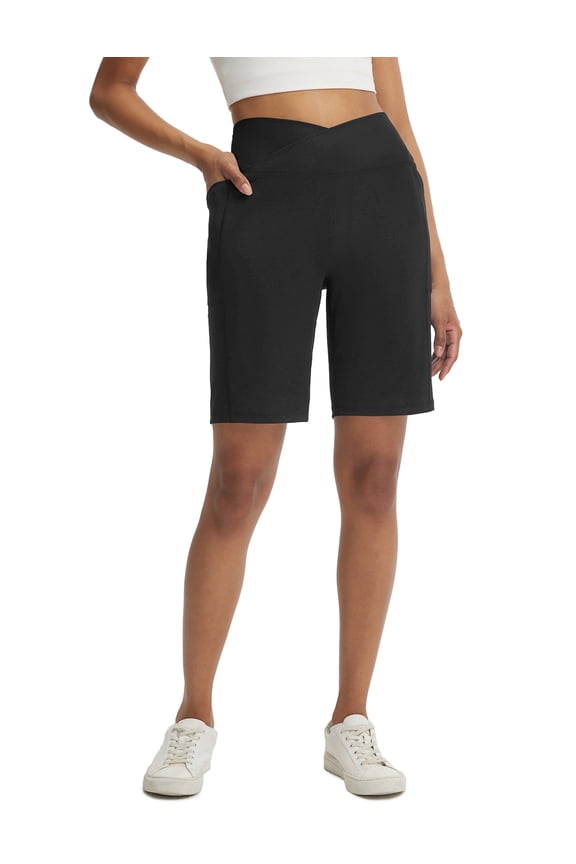 Women's Bermuda Long Shorts 9" Above Knee Length Stretch Walking Athletic Dressy Casual Summer Black XL