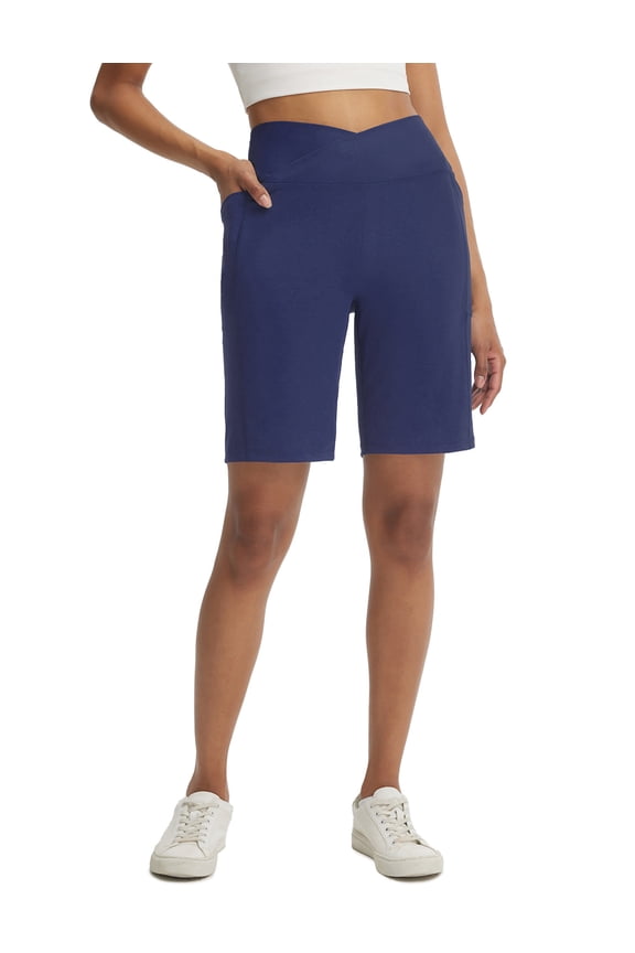 Women's Bermuda Long Shorts 9" Above Knee Length Stretch Walking Athletic Dressy Casual Summer Navy Blue 3XL