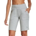 thumbnail image 1 of BALEAF Women's Bermuda Shorts 10" Long Cotton Jersy with Pockets High Waisted Comfy Lounge Shorts Light Gray Size XL, 1 of 7