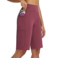 thumbnail image 1 of BALEAF Women's Bermuda Shorts 12" Long Knee Length Running Athletic High Waist Zipper Pocket Quick Dry Loose Fit Wine Red M, 1 of 7