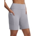 thumbnail image 1 of BALEAF Women's Bermuda Shorts Athletic Running Shorts Quick Dry High Waisted Workout Gym Shorts with Zipper Pockets Walking Casual Gray M, 1 of 7
