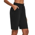 thumbnail image 1 of BALEAF Women's Bermuda Shorts Cotton Long Shorts with Pockets Black XS, 1 of 7