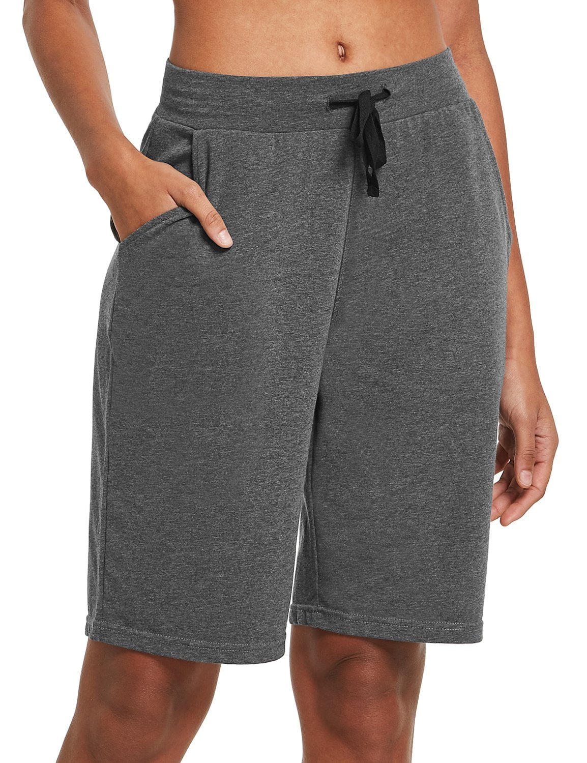 BALEAF Women's Bermuda Shorts Cotton Long Shorts with Pockets Charcoal S 