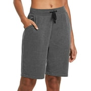 BALEAF Women's Bermuda Shorts Cotton Long Shorts with Pockets Charcoal S