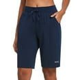 thumbnail image 1 of BALEAF Women's Bermuda Shorts Cotton Long Shorts with Pockets Navy Blue S, 1 of 7
