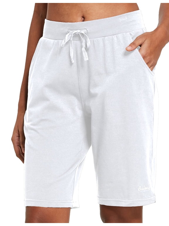 Women's Bermuda Shorts Cotton Long Shorts with Pockets White M