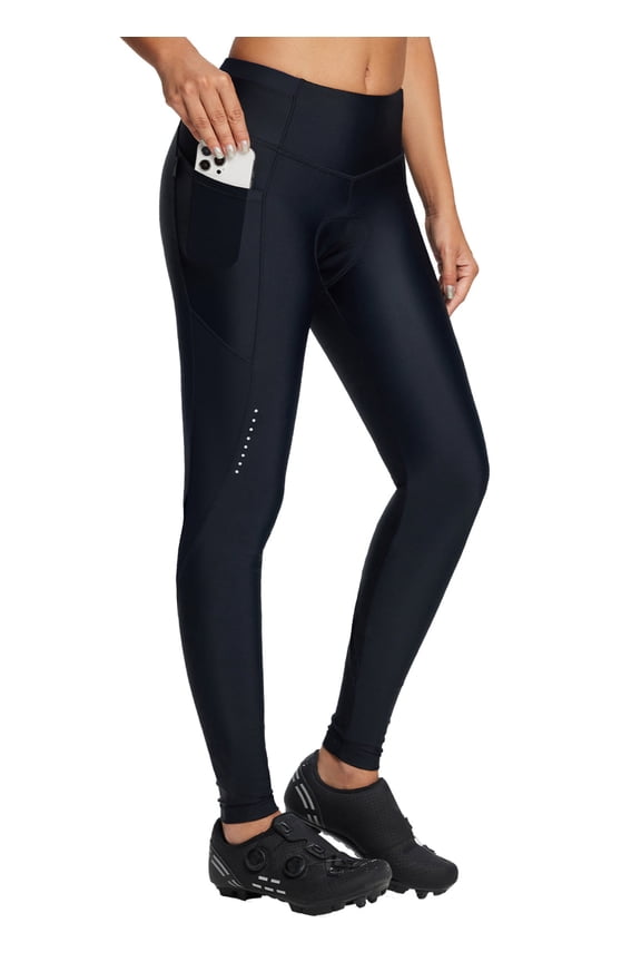 Women's Bike Pants 4D Padded Cycling Tights High Waisted Bicycle Clothes Pockets Biking Apparel UPF 50+ Black M