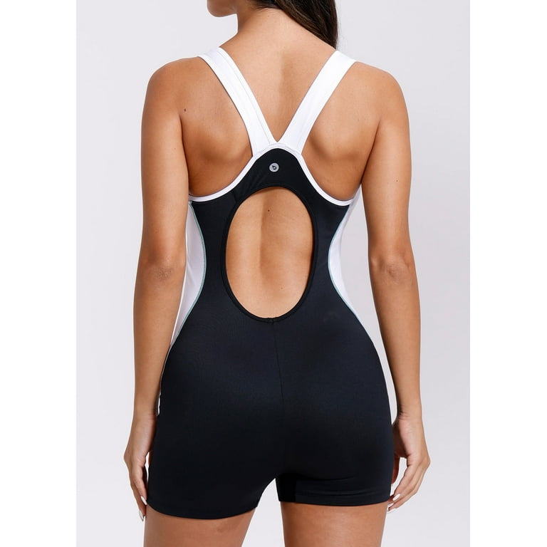 Women Boyleg Swimsuit One Piece Bathing Suit Ladies Boy Shorts Swimwear  Black