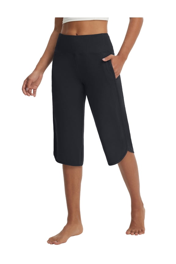 Women's Capri Pants with Pockets Straight Leg Yoga Capri Leggings 17" Mid-calf Capris Workout Black M